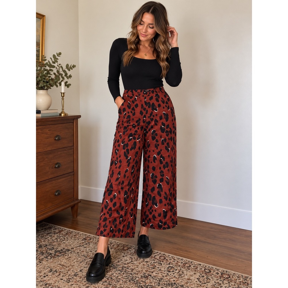 Soaked in Luxury Leopard Print Wide-Leg Pants – Size M